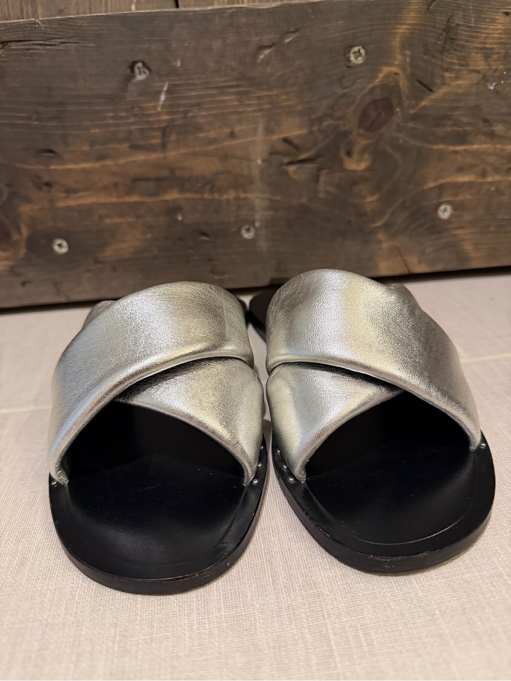 rag & bone Keaton Silver Metallic Crisscross Slide Sandals size 36 never worn - Picture 4 of 9
